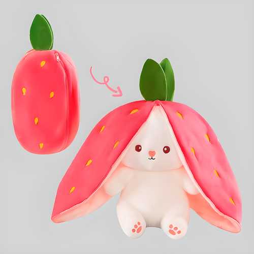 PeekaBoo: Reversible Strawberry Bunny Plush Toy Pillow with Zipper â€“ Soft & Cuddly Gift for Kids & Plush Lovers