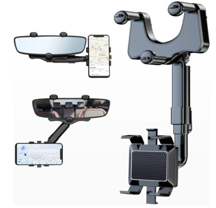 MirrorGrip: 60Â° Rotating Rearview Mirror Phone Holder with Anti-Shake Cradle & Adjustable Mount for Safe Driving