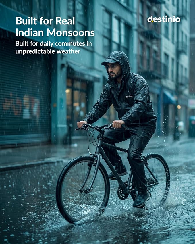 Rain Coat for Men Waterproof with Hood, Thick Polyester, Leak Proof, Premium Zipper, Raincoat for Bike Riding, Branded Double Layer Rain Suit for Riders, Rainwear, Jacket & Trouser Set