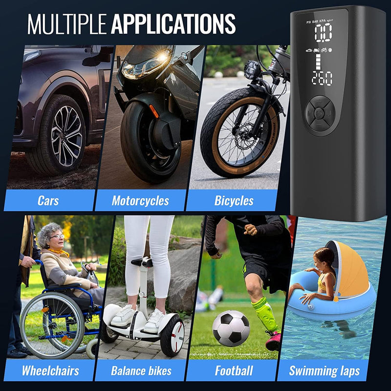 Inflato: Portable Tire Inflator & Power Bank â€“ 150PSI Air Pump with Digital Gauge, LED Light, Heat Dissipation & 8000mAh Battery for Bikes, Cars & Emergencies