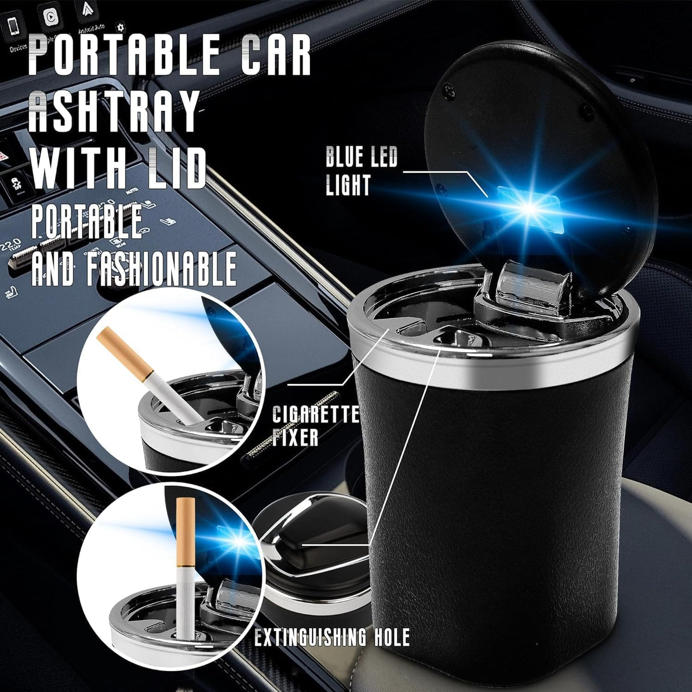 SmokeTrap: Portable Car Ashtray with Smell-Proof Lid & LED Light â€“ Ideal for Cup Holders & Travel Use