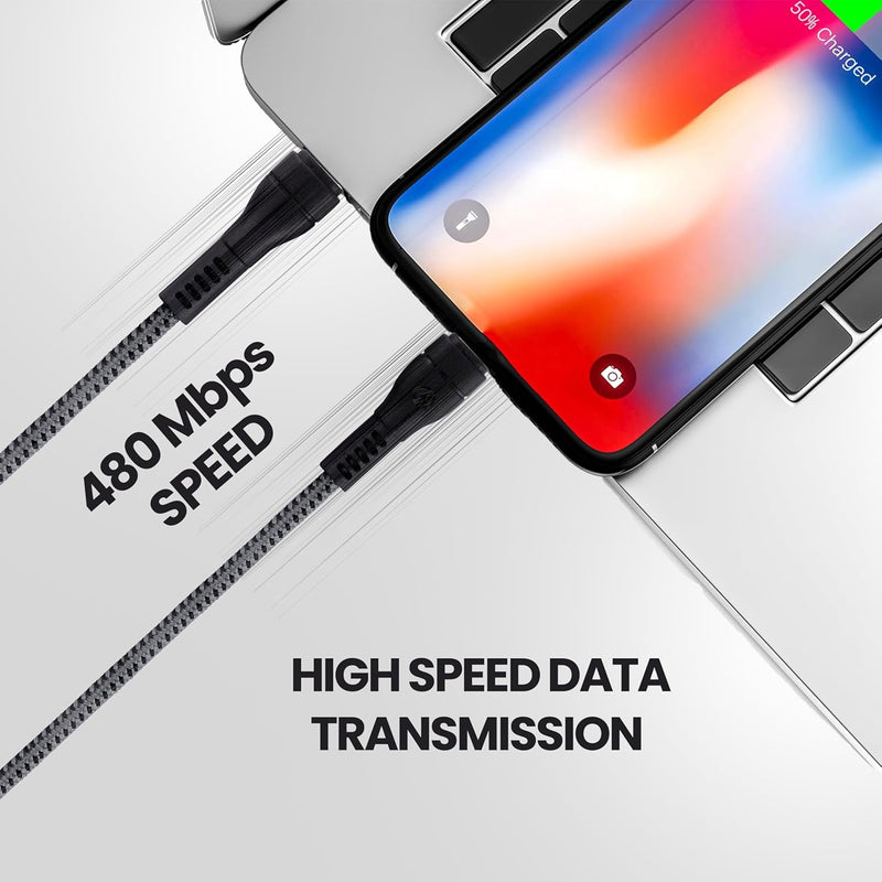 Nextech Sync & Charge USB-C to 8 Pin Cable, Fast Charging & Data Transfer, Compatible with iPhone, iPad, Android Devices