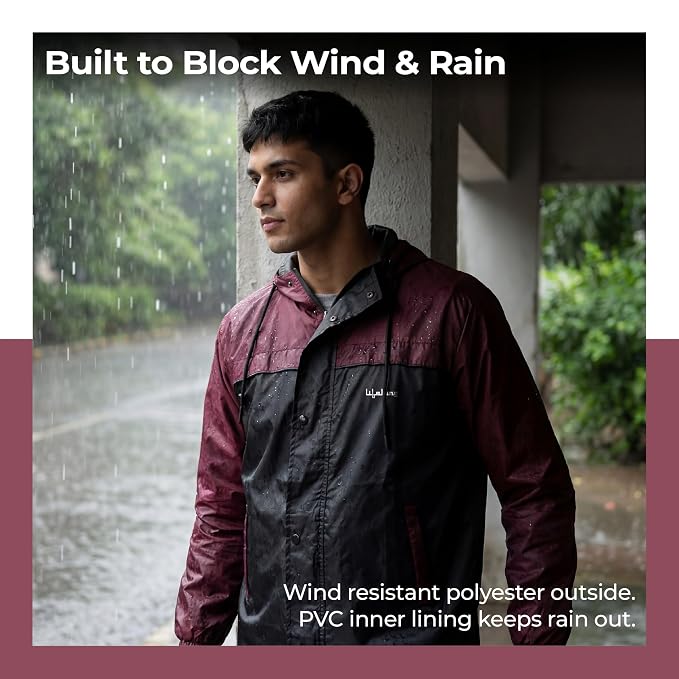 Raincoat Set | Waterproof Polyester Double-Coated Reversible Rain Suit | Hooded Jacket with Inner Mobile Pocket & Pants