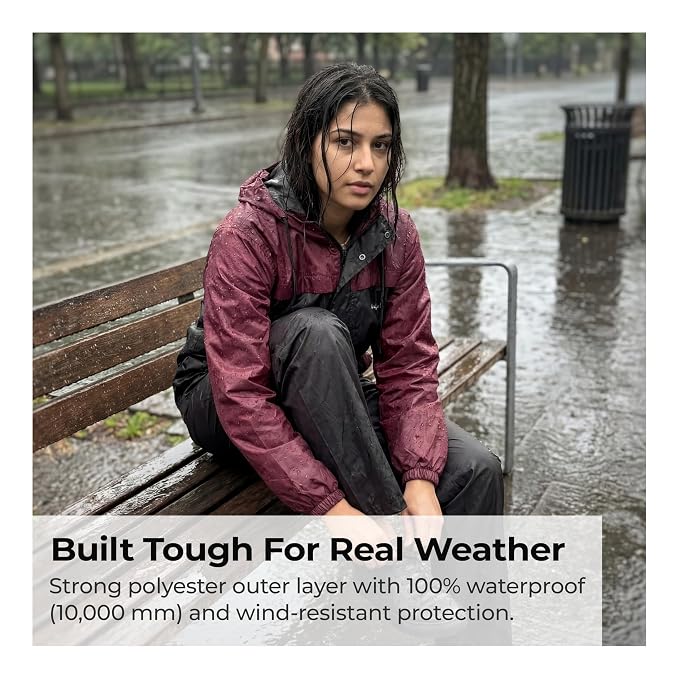 Raincoat Set | Waterproof Polyester Double-Coated Reversible Rain Suit | Hooded Jacket with Inner Mobile Pocket & Pants