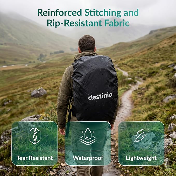 Rain Cover for Bag Waterproof, Backpack Raincover for Laptop, School & Trekking Bags, Rip Resistant, Full Dust & Scratch Protection with Secure Buckle Strap & Storage Pouch (Black-20L to 75L)