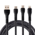 Nextech 3 in 1 Charging Braided Cable with Dual Type-C & Lightning connectors compatible with All Type-C & iPhone, iPad, Macbook & Airpods 1.2M