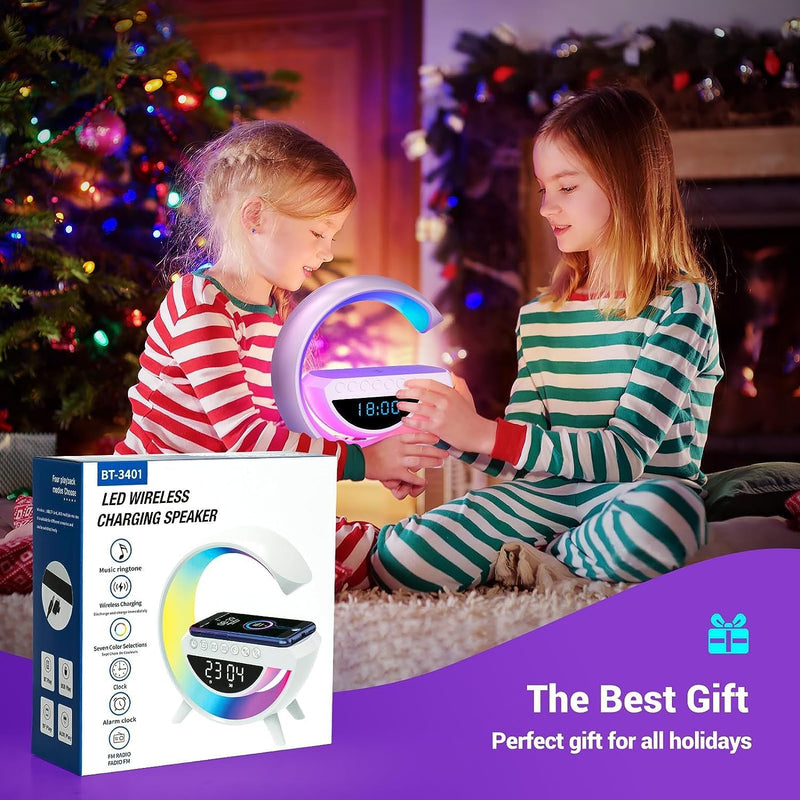 Gooble: Full Size G-Shaped RGB Atmosphere Lamp with 15W Wireless Charger, Bluetooth Speaker, Clock & Interactive Desk Light for Bedside & Room DÃ©cor