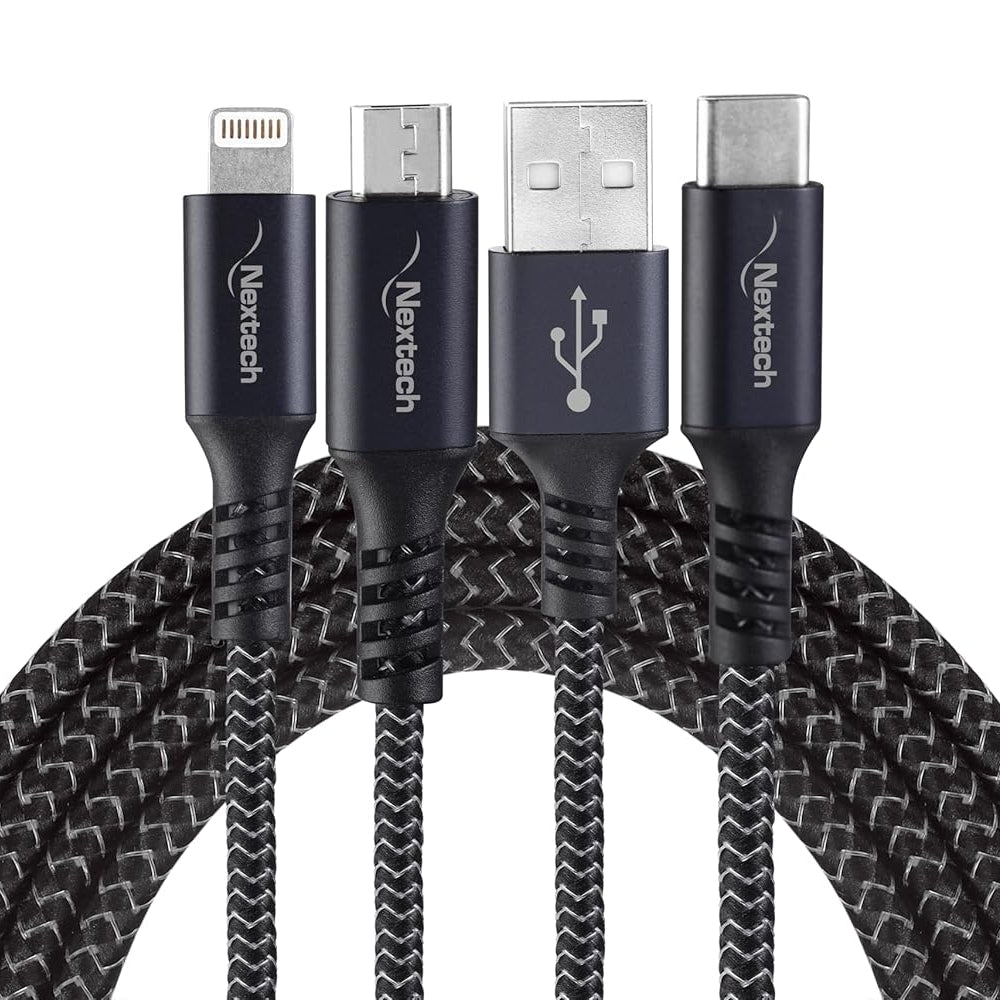 Nextech 3 in 1 USB Fast Charging Cable with Type C, Lightning, Micro USB Connectors for iPhone, iPad, Android and Type-c mobile phones