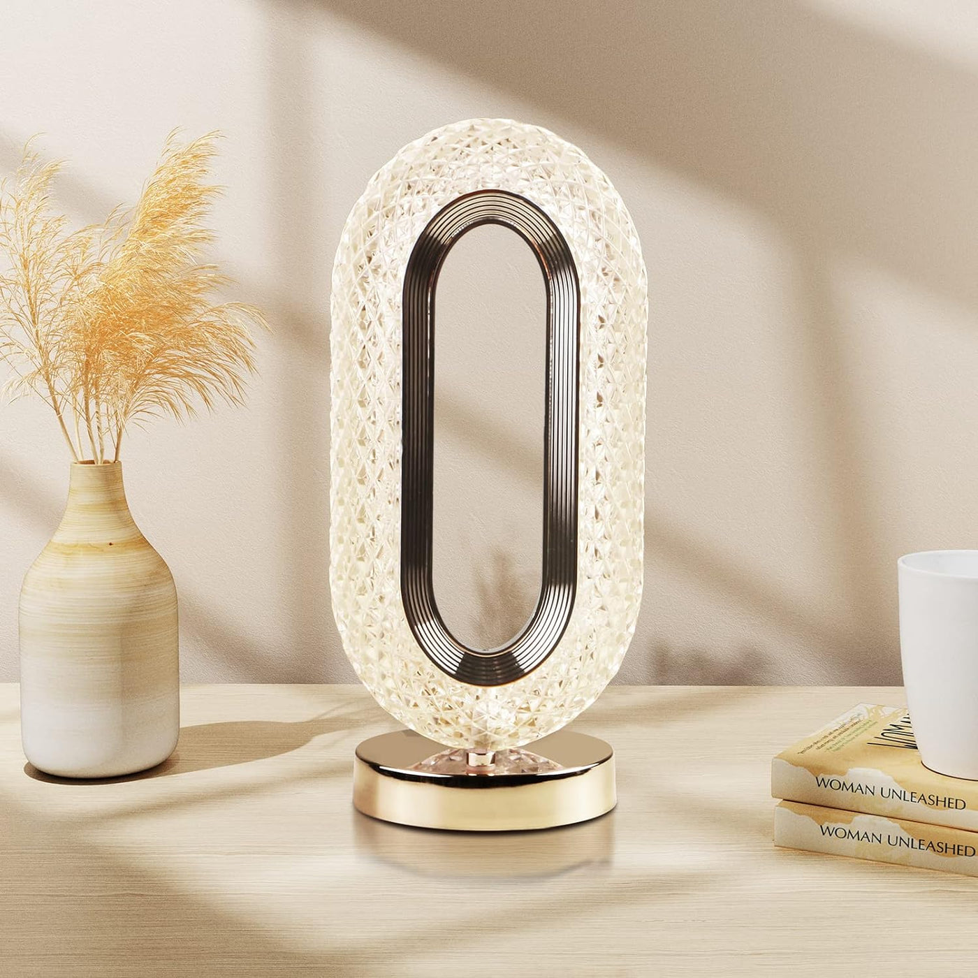 Crysta: Dimmable Touch Control Crystal Table Lamp with USB Rechargeable LED & Elegant Oval Design for Home, Bedroom & DÃ©cor