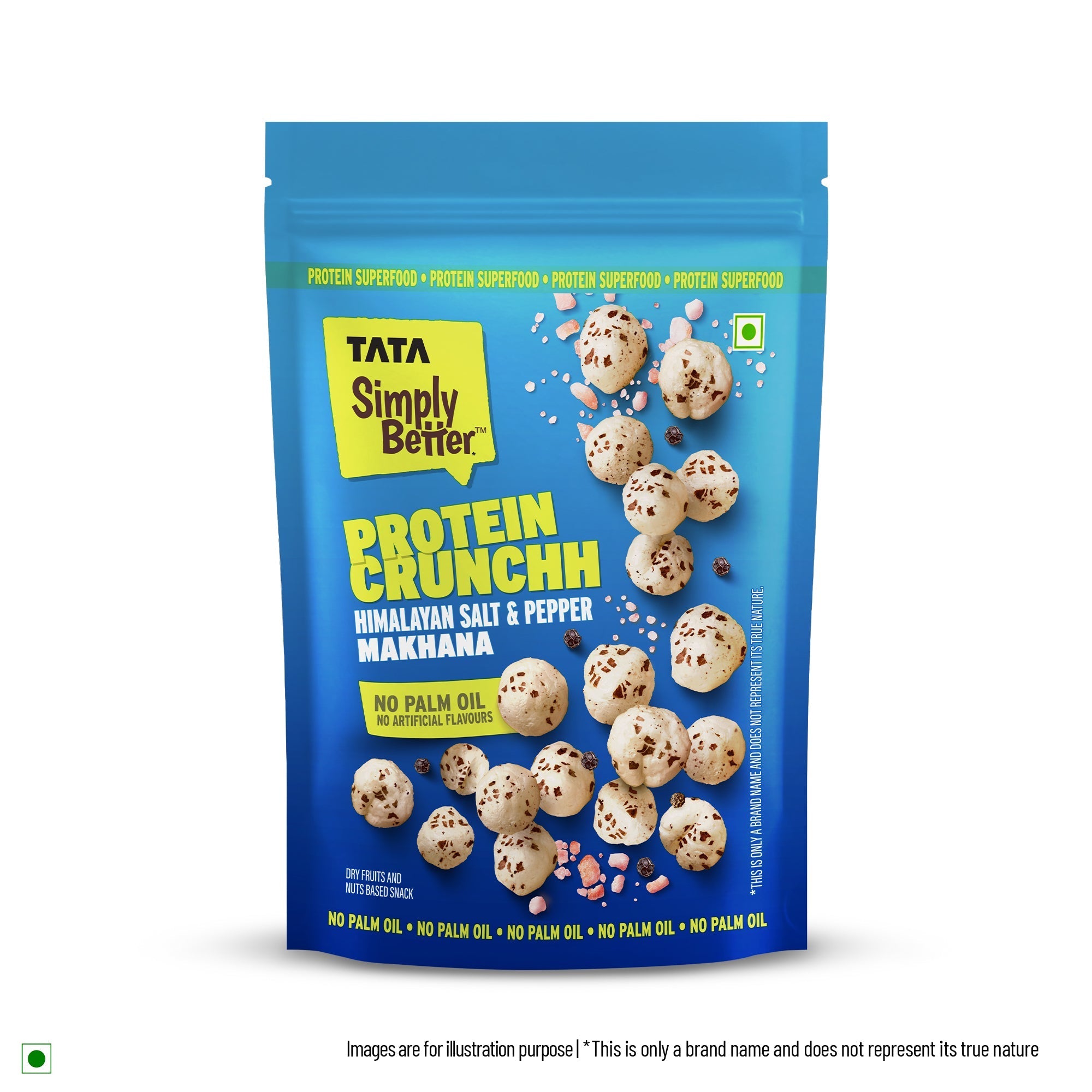 Tata Simply Better Himalayan Salt & Pepper Flavoured Makhana  | Double Roasted for 2X Crunch, With No Palm Oil & Artificial Flavours, Dry Fruits & Nuts Based Snack, Made with Olive Oil