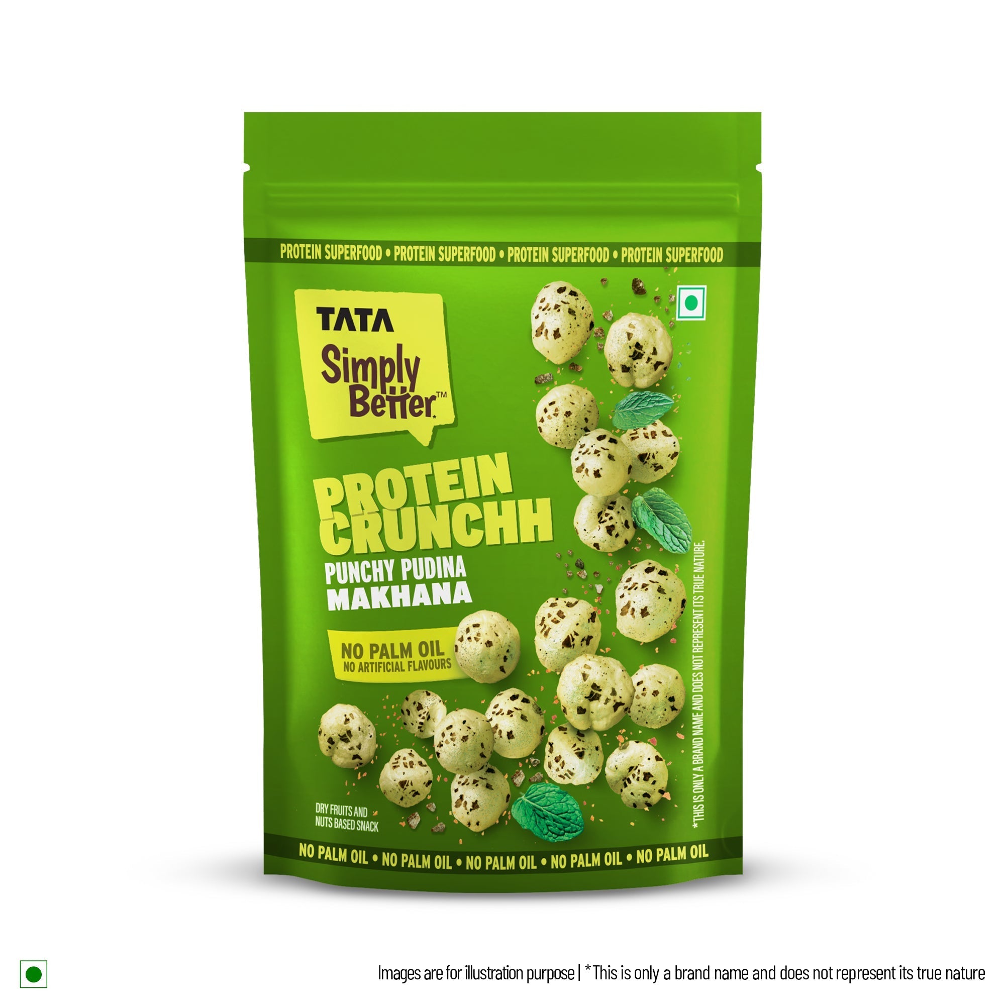 Tata Simply Better Punchy Pudina Flavoured Makhana | 50g | Double Roasted for 2X Crunch, With No Palm Oil & Artificial Flavours, Dry Fruits & Nuts Based Snack, Made with Olive Oil