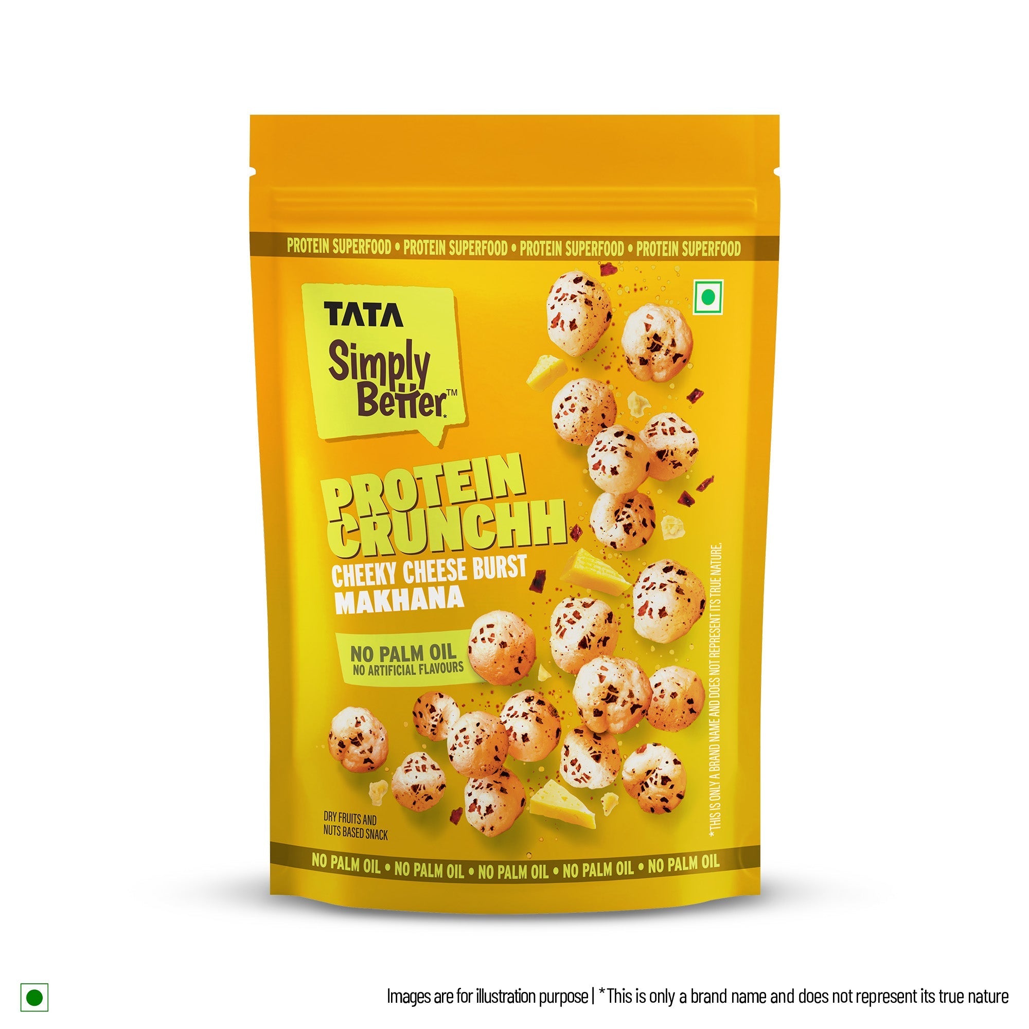 Tata Simply Better Cheeky Cheese Burst Flavoured Makhana | 50g | Double Roasted for 2X Crunch, With No Palm Oil & Artificial Flavours, Dry Fruits & Nuts Based Snack, Made with Olive Oil