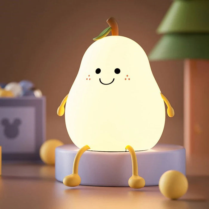 Charm: Portable Squishy Silicone Pear Night Lamp â€“ Touch-Control LED with 7-Color Modes, USB-C Rechargeable for Kids' Bedroom & Nursery