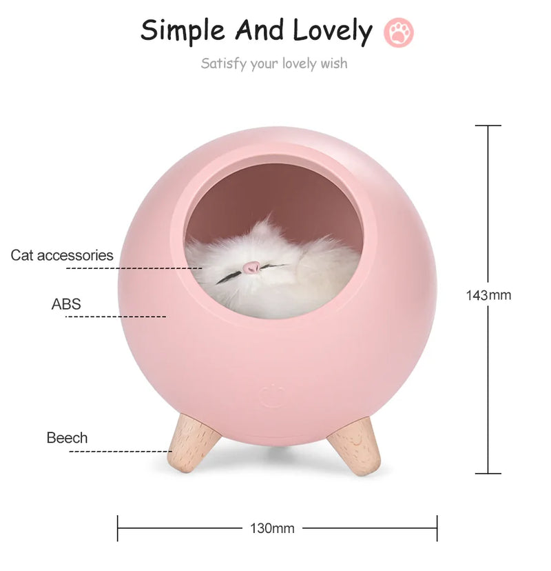 Cozy: Cute Kitten Decorative Night Light with Type-C Charging, Rechargeable Cat House LED Lamp for Cat Lovers, Home & Bedroom Ambience