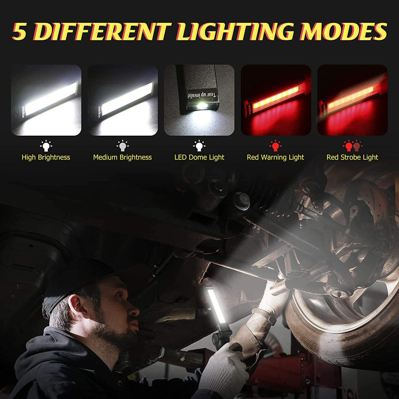 WorkLight: Rechargeable LED Work Light with Magnetic Base & 360Â° Folding Design, 5 Lighting Modes, Hook & Portable Torch for Car Repair, Camping & Emergency Use