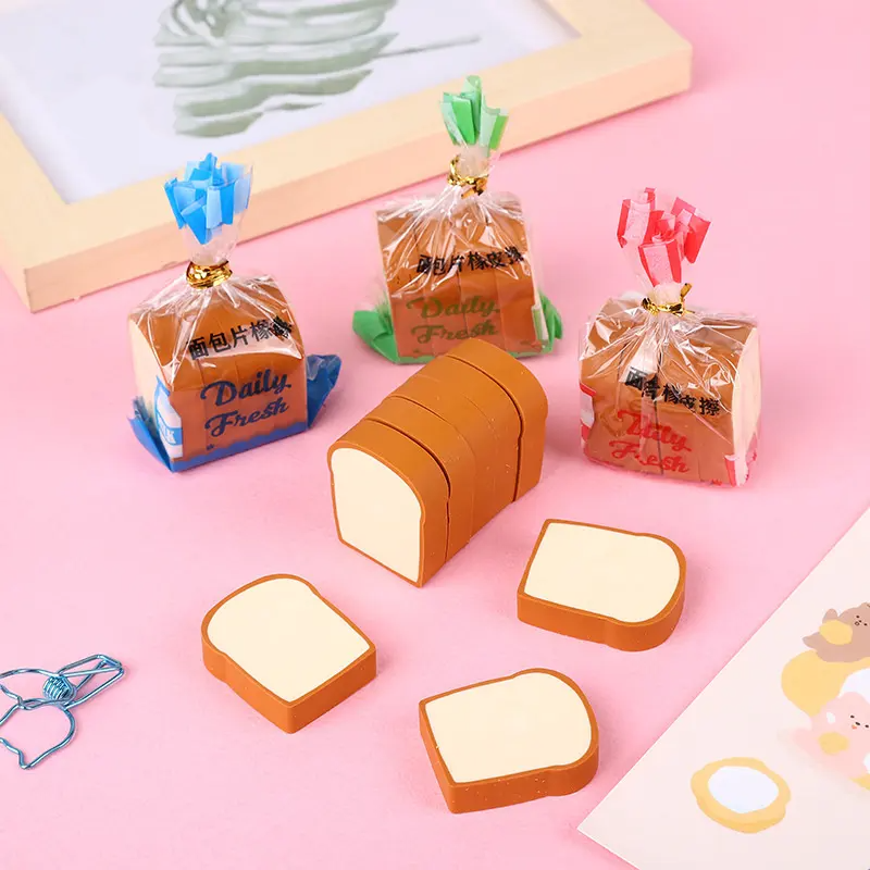 Loaf: 4-Piece Toast Bread Eraser Set â€“ Cute & Fun Stationery for Students & Office Use (Pack of 3)