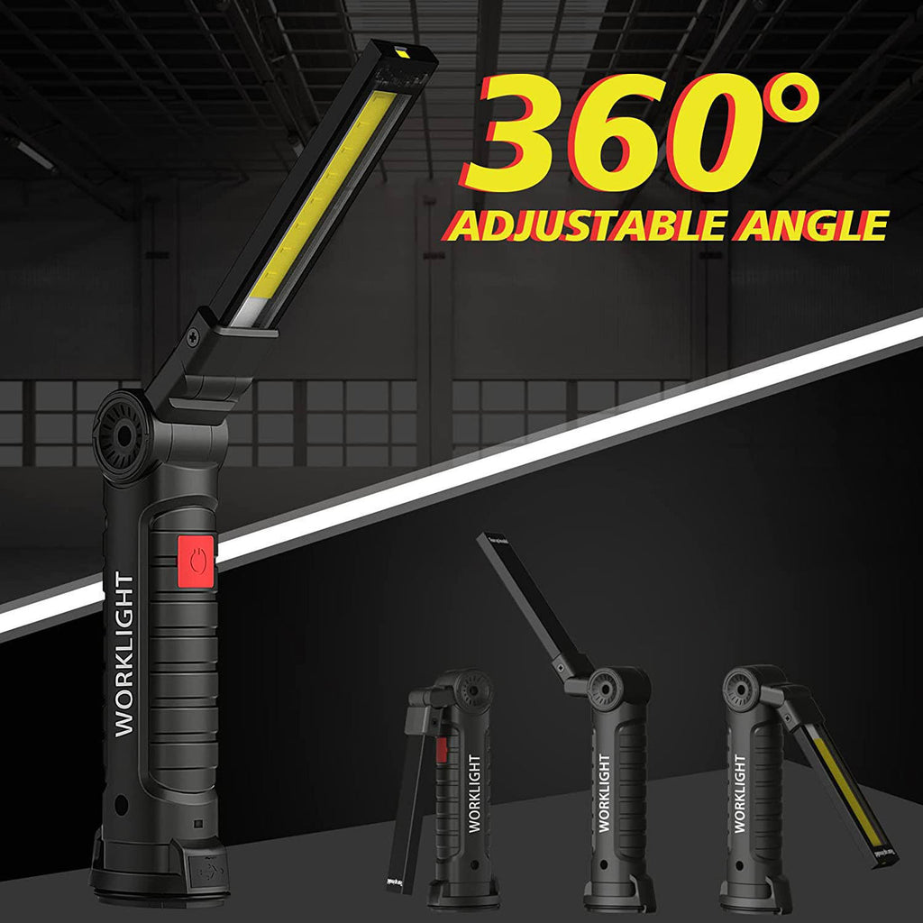 WorkLight: Rechargeable LED Work Light with Magnetic Base & 360Â° Folding Design, 5 Lighting Modes, Hook & Portable Torch for Car Repair, Camping & Emergency Use