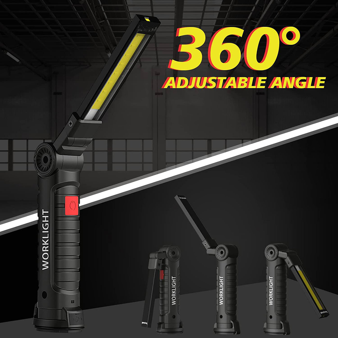 WorkLight: Rechargeable LED Work Light with Magnetic Base & 360Â° Folding Design, 5 Lighting Modes, Hook & Portable Torch for Car Repair, Camping & Emergency Use