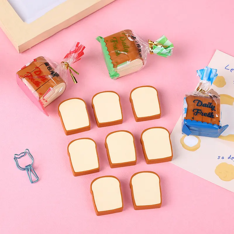 Loaf: 4-Piece Toast Bread Eraser Set â€“ Cute & Fun Stationery for Students & Office Use (Pack of 3)