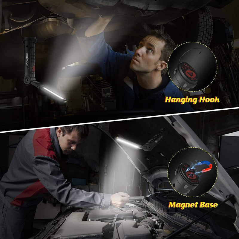 WorkLight: Rechargeable LED Work Light with Magnetic Base & 360Â° Folding Design, 5 Lighting Modes, Hook & Portable Torch for Car Repair, Camping & Emergency Use