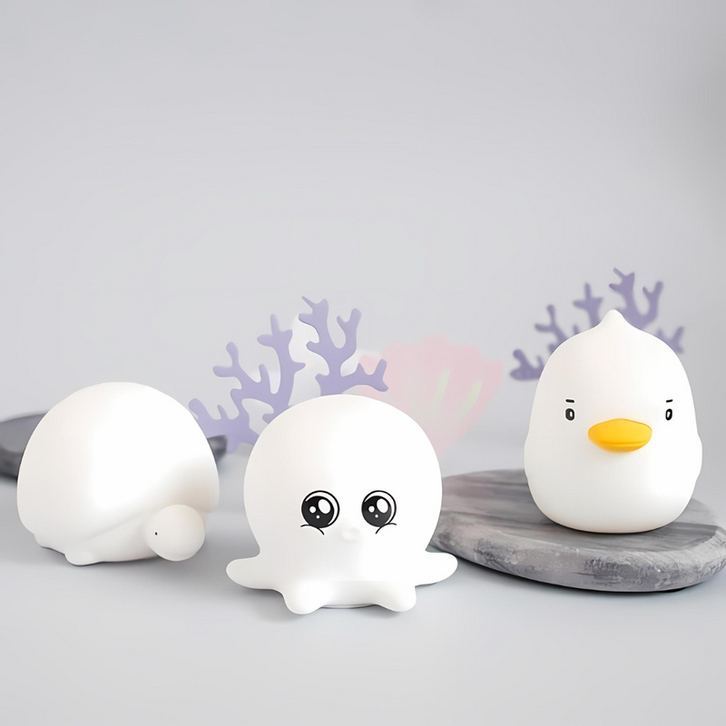 OceanPals: Set of 6 Adorable Ocean-Themed Squishy Night Lights with Soft LED Glow â€“ Includes Whale, Shark, Octopus, Dolphin, Turtle & Duck