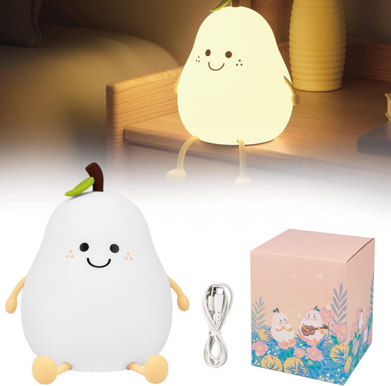 Charm: Portable Squishy Silicone Pear Night Lamp â€“ Touch-Control LED with 7-Color Modes, USB-C Rechargeable for Kids' Bedroom & Nursery