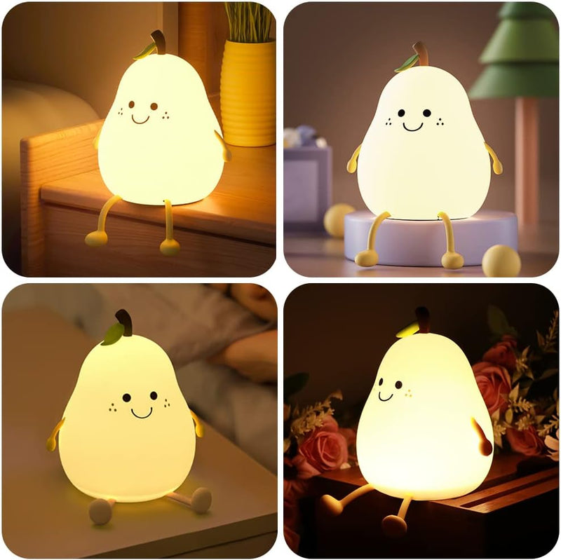 Charm: Portable Squishy Silicone Pear Night Lamp â€“ Touch-Control LED with 7-Color Modes, USB-C Rechargeable for Kids' Bedroom & Nursery