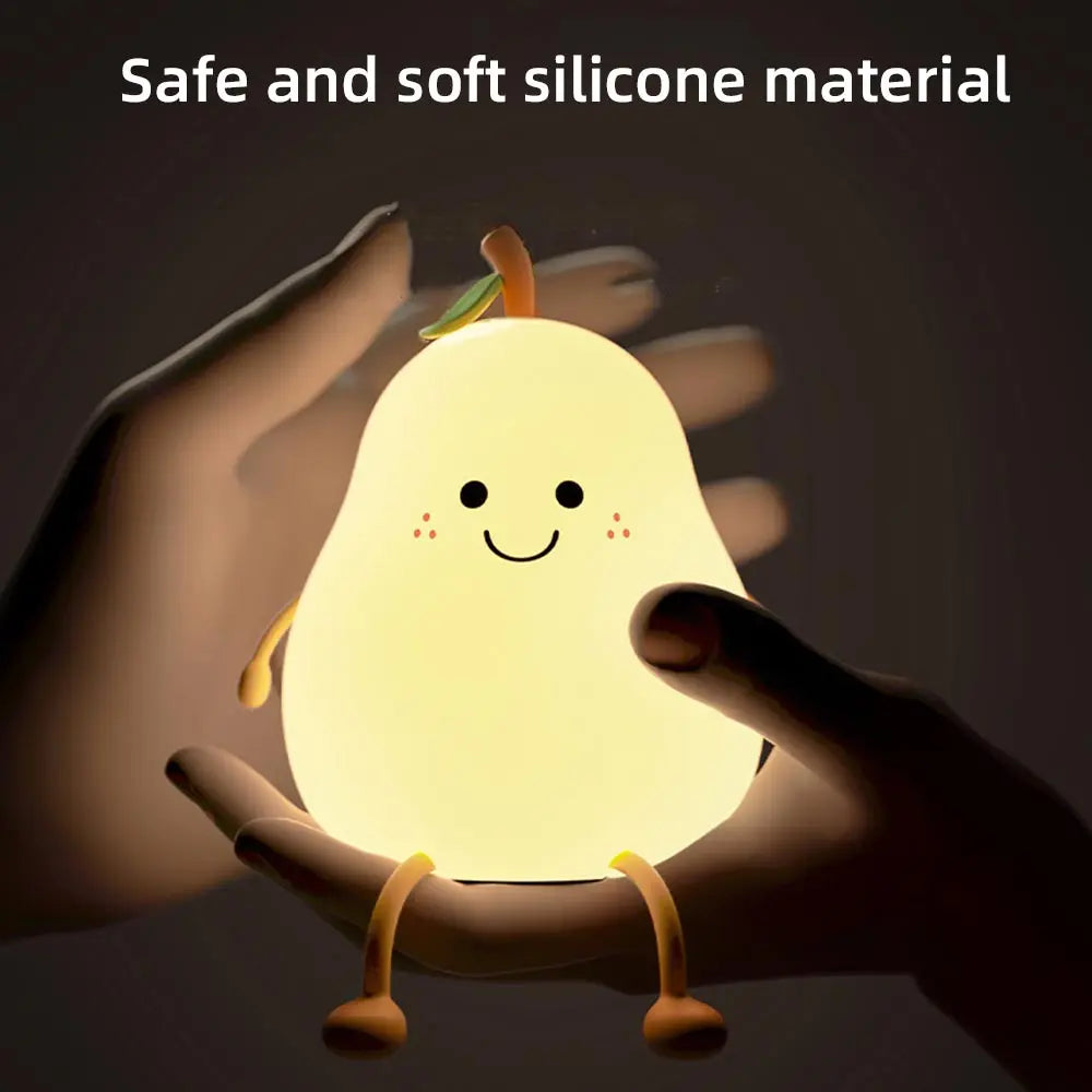 Charm: Portable Squishy Silicone Pear Night Lamp â€“ Touch-Control LED with 7-Color Modes, USB-C Rechargeable for Kids' Bedroom & Nursery