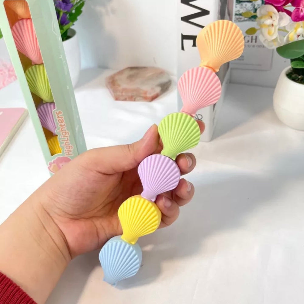 Shelly: 5-Color Stackable Sea-Shell Highlighters (Set of 6) â€“ Fun & Colorful Markers for Kids & Journaling