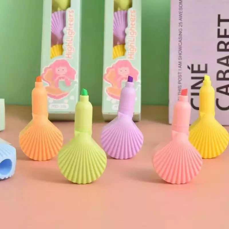 Shelly: 5-Color Stackable Sea-Shell Highlighters (Set of 6) â€“ Fun & Colorful Markers for Kids & Journaling