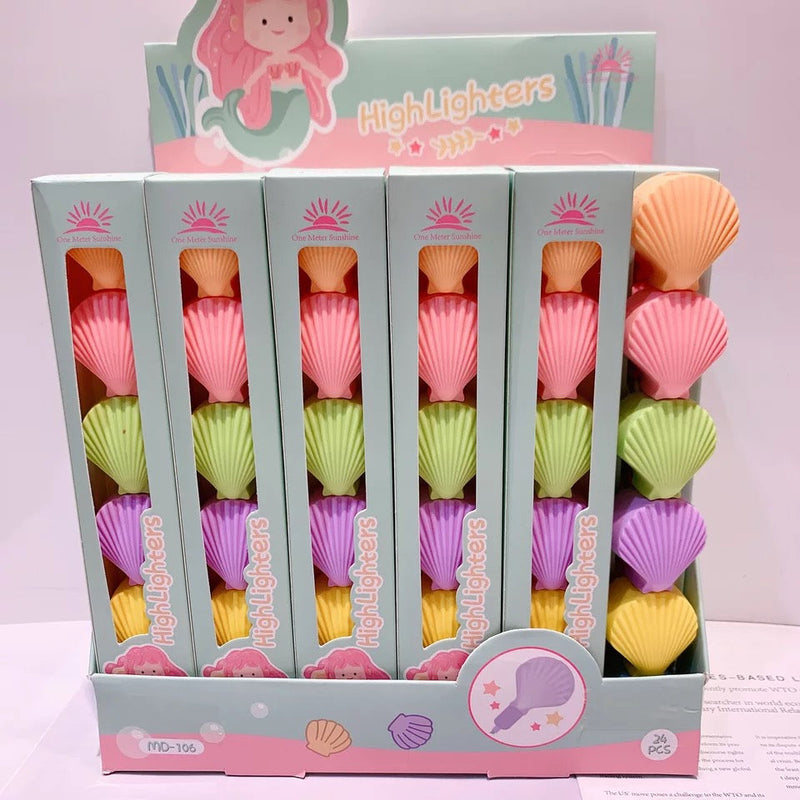 Shelly: 5-Color Stackable Sea-Shell Highlighters (Set of 6) â€“ Fun & Colorful Markers for Kids & Journaling
