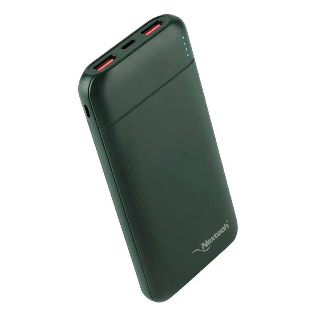 Nextech Slender PDQC 22.5W | 10000mAh | Made in India | Fast Charging | Ultra Slim Power Bank | Type-C PD & QC 3.0 USB Output | Compatible with Smartphones, iPhone, Android | Green