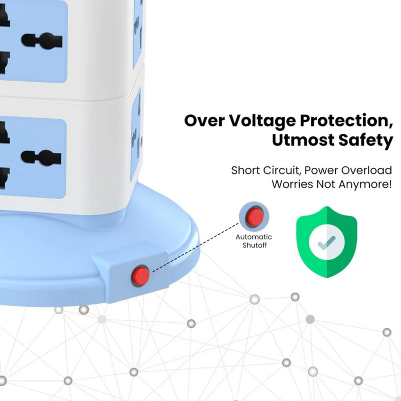 PowerX: Extension Board with 8 Outlets & 3 USB Ports, Surge-Protected Multi-port Power Strip for Home Electronics