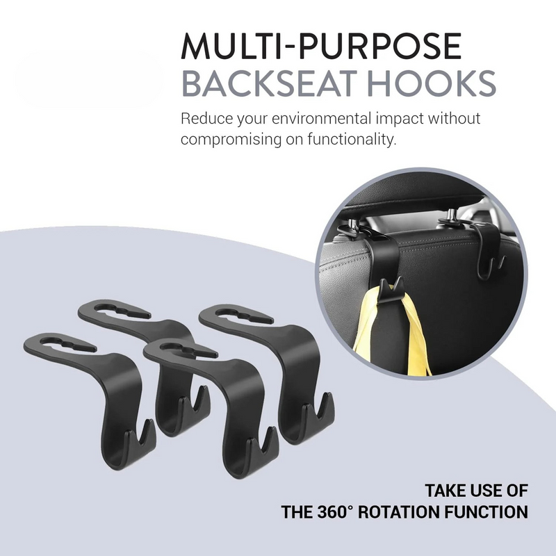 Holdie: 4-in-1 Car Seat Headrest Hooks â€“ Heavy-Duty Hangers for Organizing Bags, Groceries, Purses & Accessories Without Spills (Set of 4)