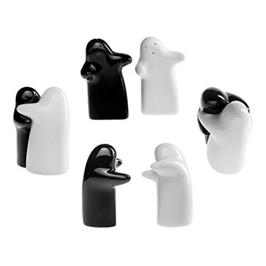 Spooki: Ceramic Salt & Pepper Shaker Set with Cute Hug Design, Easy Refill & Dispense, Black & White Couple Seasoning Jars for Dining, Kitchen & Gift DÃ©cor