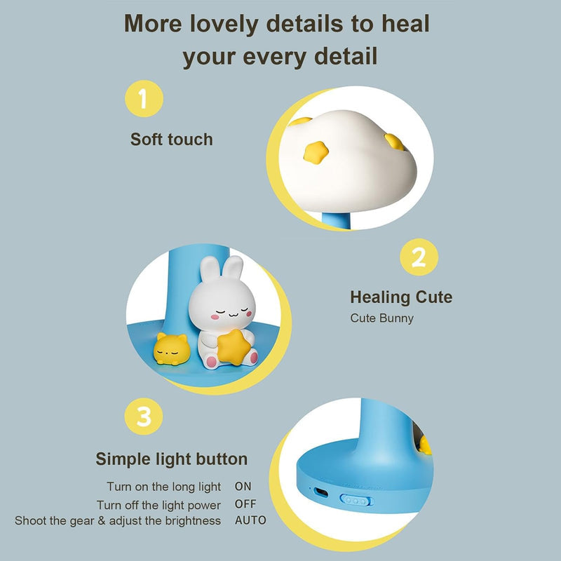 CloudBun: Bunny-Shaped Cloud Night Lamp with Tap Control â€“ Soft Silicone Glow Light for Kidsâ€™ Bedrooms & Baby Nursery (3-Level Dimming, Rechargeable)