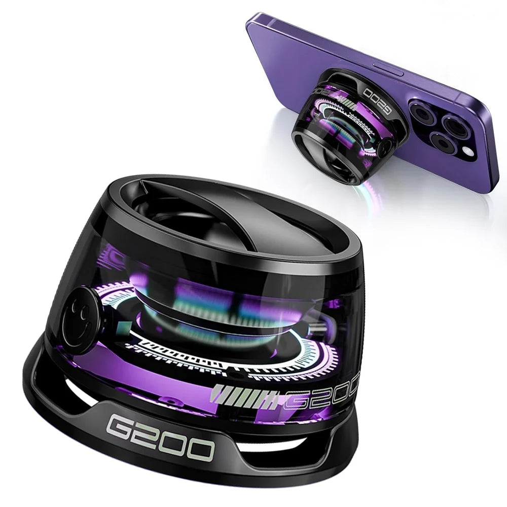 Voxa: Bluetooth Speaker with Magsafe Magnetic Mount, RGB Lights & Clear Transparent Design, Works as Phone Stand for Travel, Adventure & Gamers