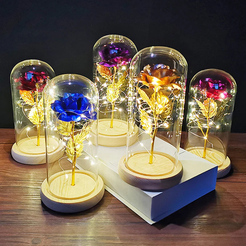 LoveBloom: Forever Glass Rose with Built-in Fairy Lights - Crystal Diamond Cut Rose for Romantic Gifting for Girlfriend & Home DÃ©cor