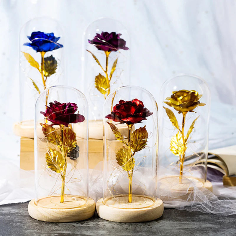 LoveBloom: Forever Glass Rose with Built-in Fairy Lights - Crystal Diamond Cut Rose for Romantic Gifting for Girlfriend & Home DÃ©cor