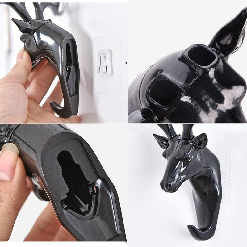 Velora: 2Pcs Heavy Duty Deer Head Antler Wall Hook with Adhesive Wall Mount Elegant Home Door Design for hanging keys, bags, Hat & Accesories