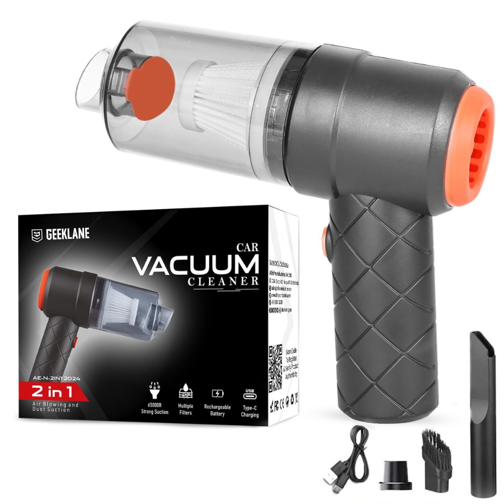 MiniVac: Type-C Rechargeable 2-in-1 Portable Vacuum Cleaner & Blower with Powerful Suction & 3 Nozzles for Car, Home & Office