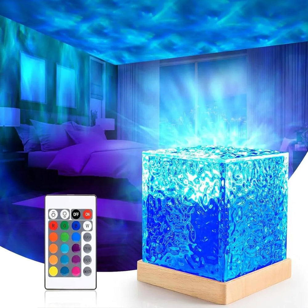 PrismCube: Soothing Ambient Ocean Wave Lamp with 3D Water Effect, 16-Color LED Projection & Remote Control for Relaxing Room DÃ©cor
