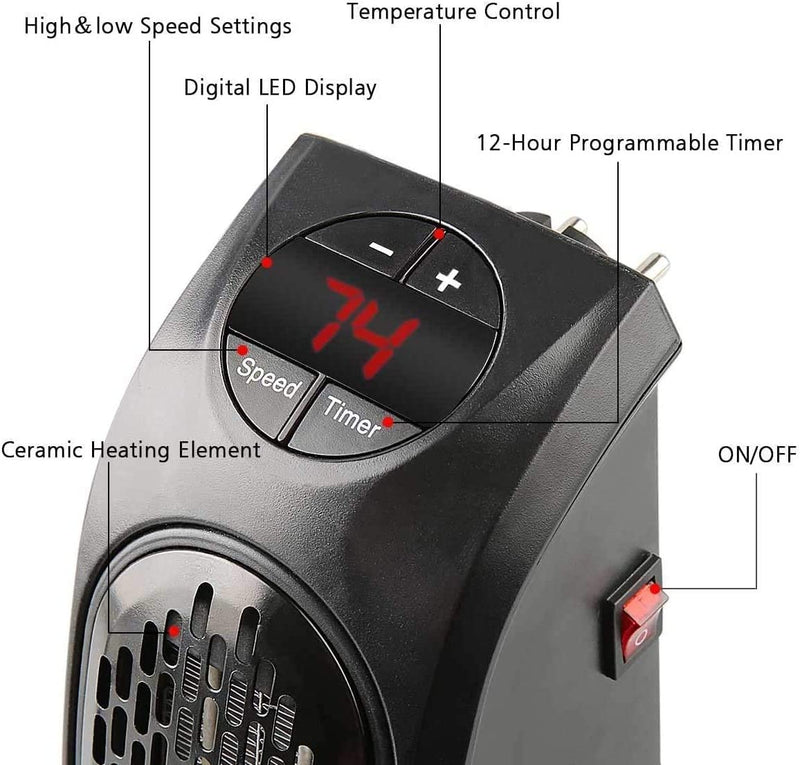 Roomie: Portable 400W Wall Socket Heater with LED Display & Adjustable Temperature Control for Home & Office