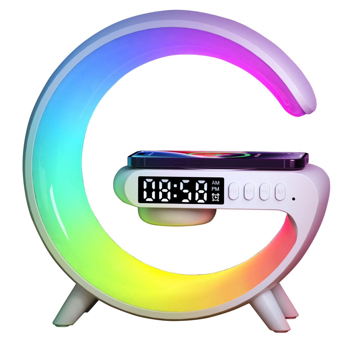 GoobleMini: G-Shaped RGB Atmosphere Lamp with 15W Wireless Charger, Bluetooth Speaker, Alarm Clock & Desk Light for Bedside & Room DÃ©cor