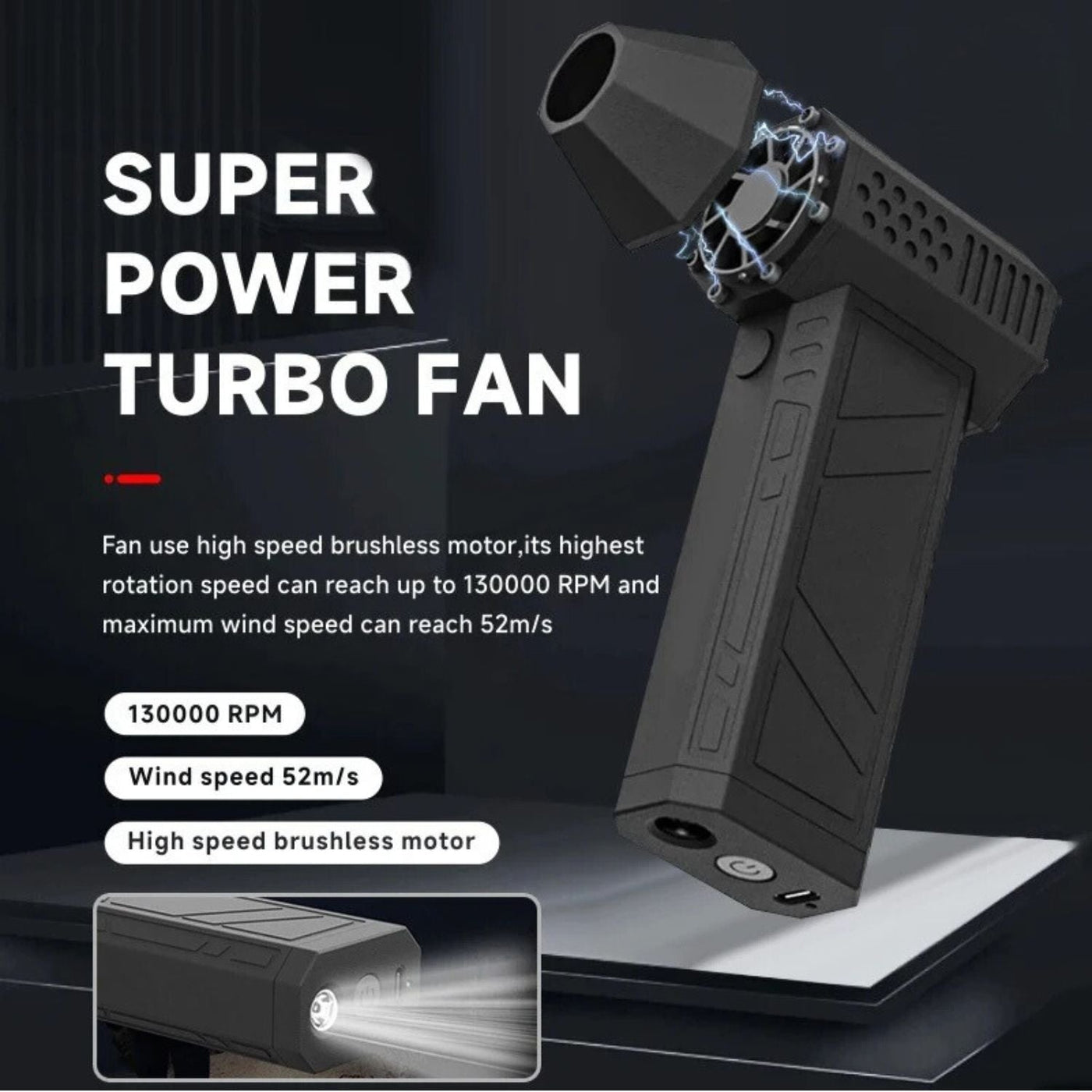 TurboJet: 130,000 RPM Cordless Air Duster & Mini Blower â€“ High-Speed Cleaner with Stepless Speed Control, Magnetic Nozzles & USB Rechargeable Battery for PC, Car & Home